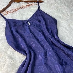 LInner Most Vintage Purple Brocade Lace Bow Chemise Nightgown Size Medium